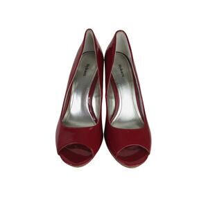 Red hot wood heel peep toe heals size 8
